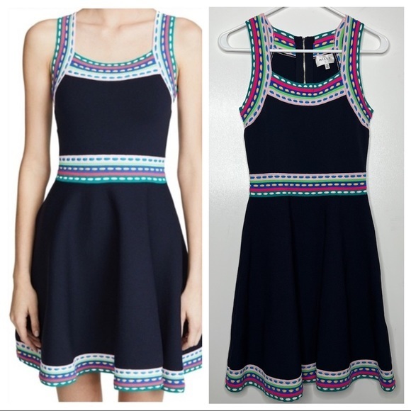 Milly Woven Trim Scoop Flare Dress Women’s Size Small - Picture 1 of 10